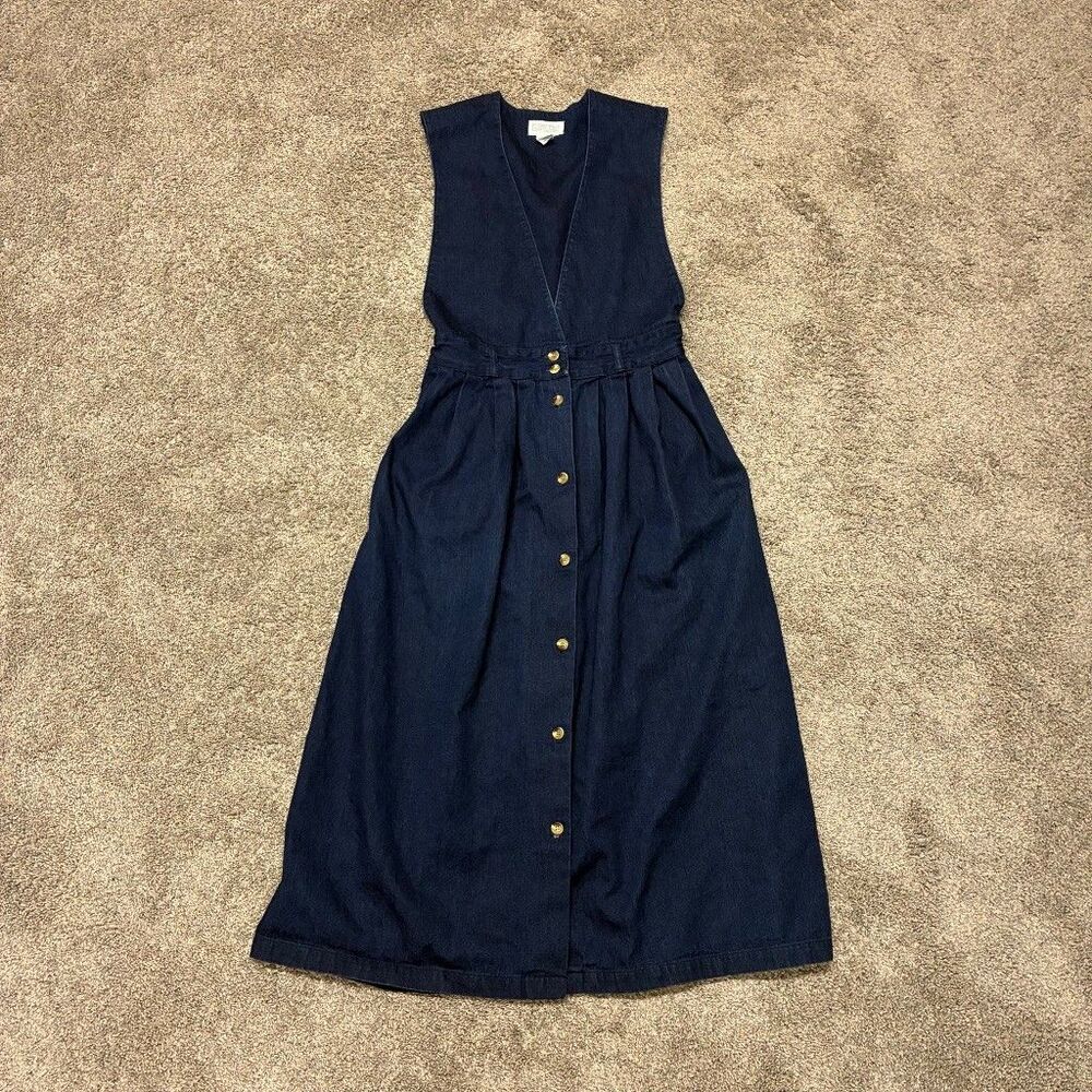VTG Lands End 90s Denim Midi Dress Size 8 Blue USA Cottagecore Western Prarie